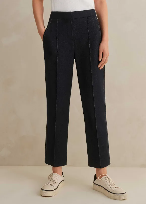 Cotton-Blend Denim Straight Crop Trouser