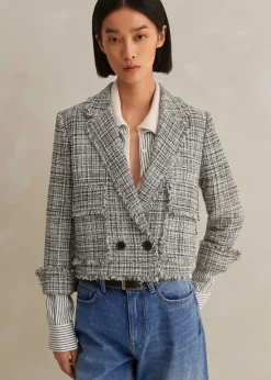 Cotton-Blend Fringe Trim Crop Jacket
