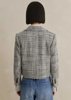 Cotton-Blend Fringe Trim Crop Jacket