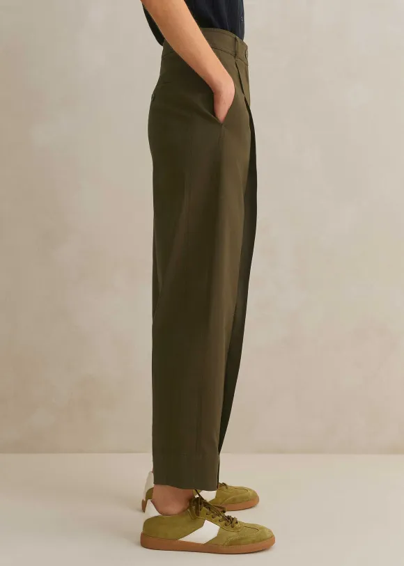 Cotton-Blend Tapered Pleat Trouser
