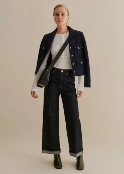 Crease Front Turn Up Wide-Leg Jean