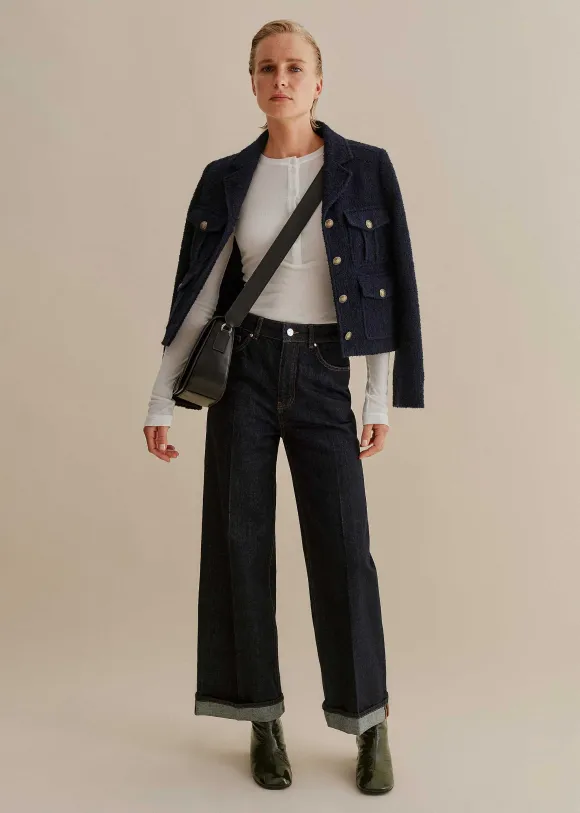 Crease Front Turn Up Wide-Leg Jean