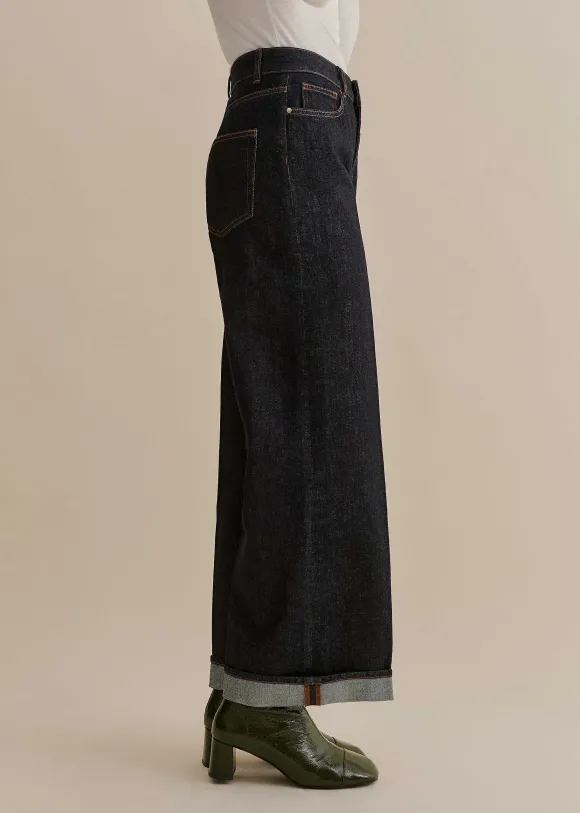 Crease Front Turn Up Wide-Leg Jean