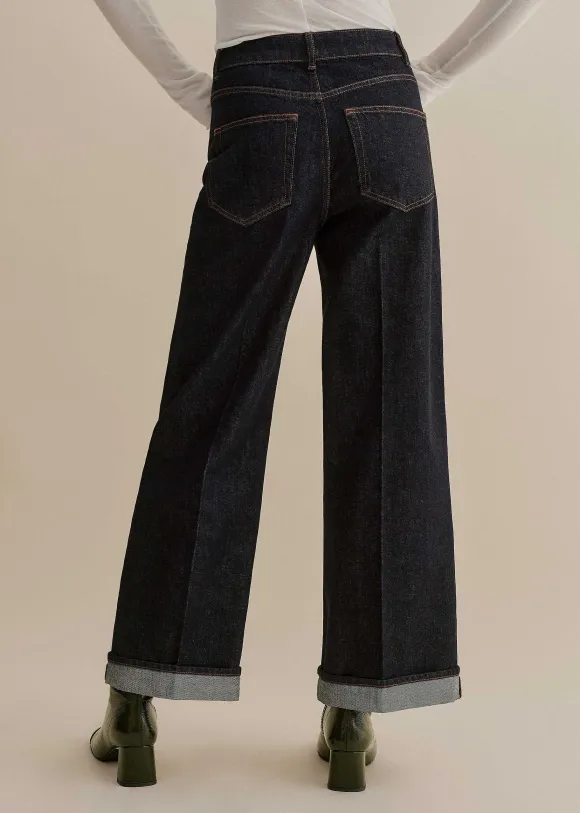 Crease Front Turn Up Wide-Leg Jean
