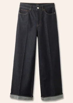 Crease Front Turn Up Wide-Leg Jean