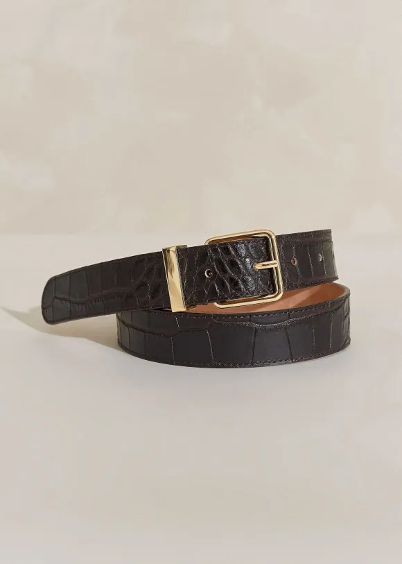 Croc-Embossed Leather Belt
