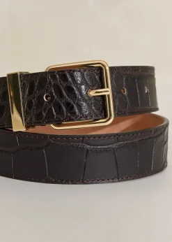 Croc-Embossed Leather Belt