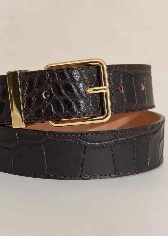 Croc-Embossed Leather Belt