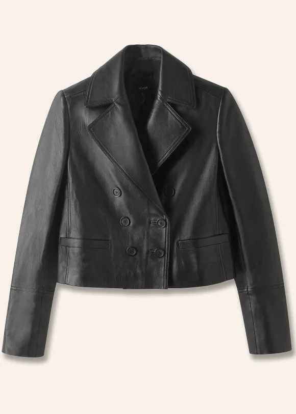 Cropped Leather Military Jacket