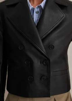 Cropped Leather Military Jacket