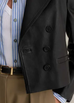 Cropped Leather Military Jacket