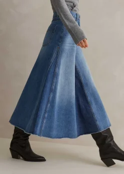 Denim Insert Midi Skirt