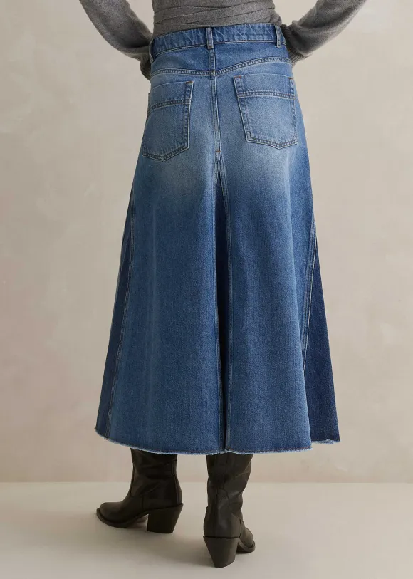 Denim Insert Midi Skirt