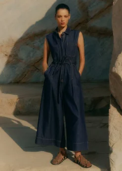 Denim Wide-Leg Crop Jumpsuit