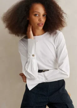 Feature Button Crew Neck Layering Shirt