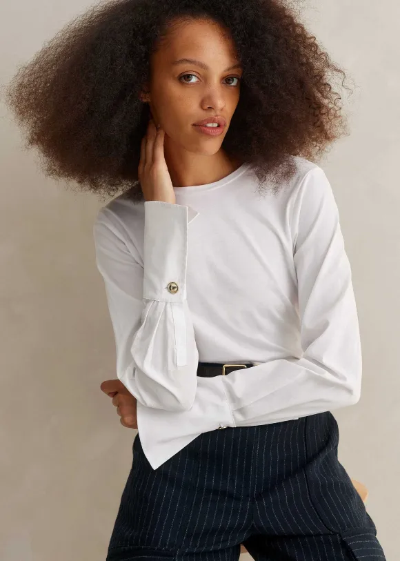 Feature Button Crew Neck Layering Shirt