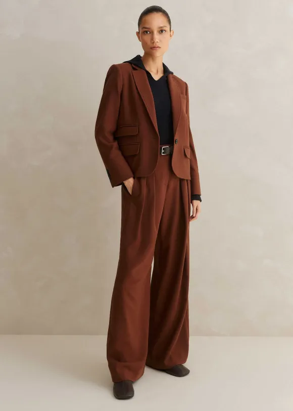 Flannel High-Waisted Wide-Leg Trouser