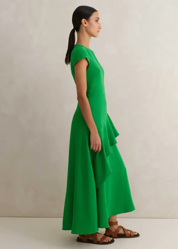 Fluid Crepe Volant Statement Maxi Dress