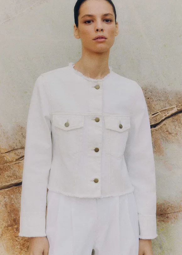 Frayed Edge Denim Crop Jacket