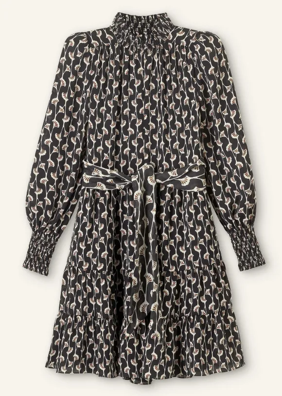 Ginko Leaf Print Short Swing Dress + Belt