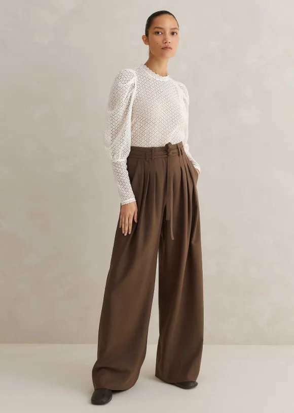 High Waisted Multi Pleat Trouser + Belt