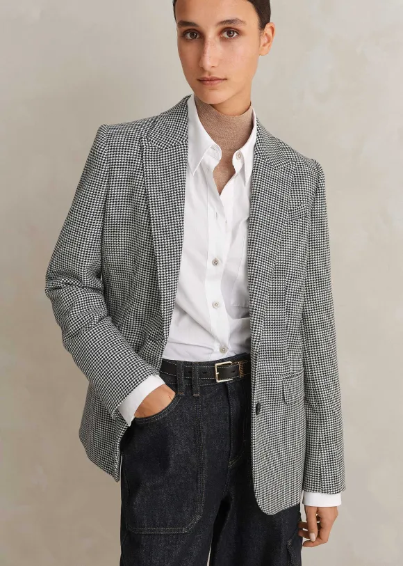 Houndstooth Single-Breasted Blazer