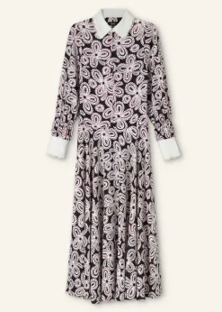Lace Flower Print Shirt Maxi Dress + Belt