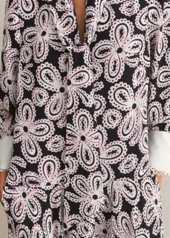 Lace Flower Print Shirt Maxi Dress + Belt