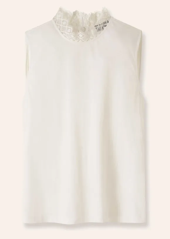Lace Trim Crew Neck Layering Tank