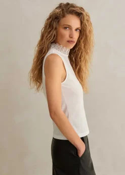 Lace Trim Crew Neck Layering Tank