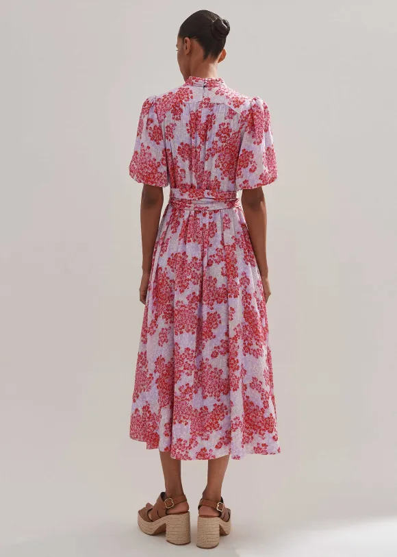 Layered Violets Print Midi Dress + Belt