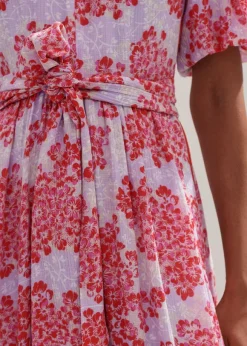 Layered Violets Print Midi Dress + Belt