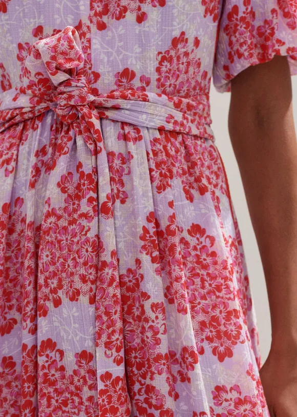 Layered Violets Print Midi Dress + Belt
