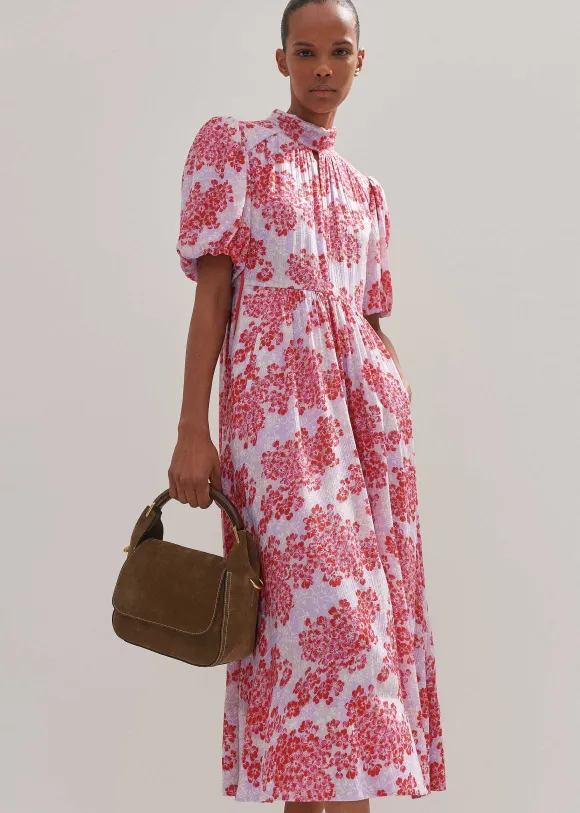 Layered Violets Print Midi Dress + Belt