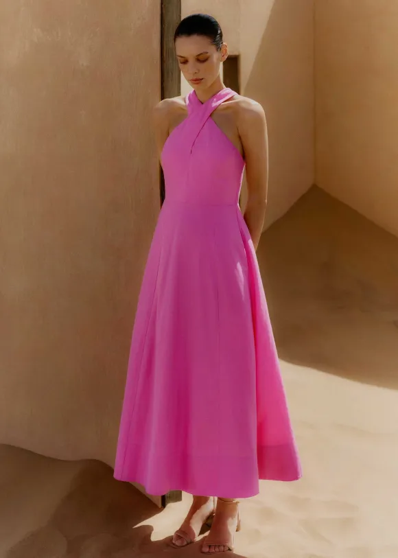 Linen-Blend Crossover Maxi Dress