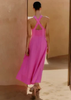 Linen-Blend Crossover Maxi Dress