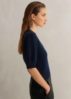 Lofty Wool Cashmere Silk V Neck Pouf Sleeve Tee