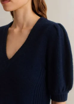 Lofty Wool Cashmere Silk V Neck Pouf Sleeve Tee