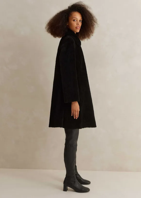 Luxe Shearling Leather Mix Swing Coat