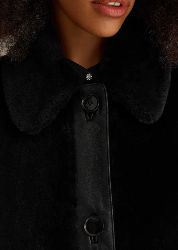 Luxe Shearling Leather Mix Swing Coat