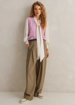 Merino Cashmere Silk Lace Stitch V-Neck Vest
