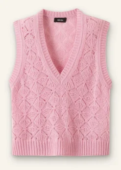 Merino Cashmere Silk Lace Stitch V-Neck Vest