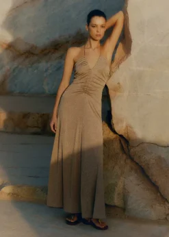 Metallic Halterneck Maxi Dress