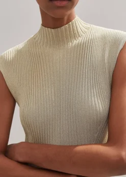 Metallic Rib Knit Cap Sleeve Midi Dress