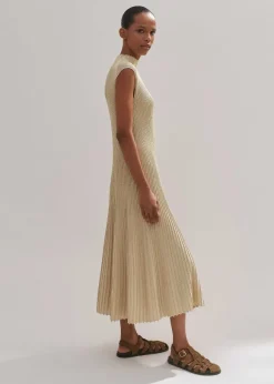Metallic Rib Knit Cap Sleeve Midi Dress