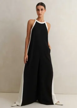 Monochrome Halterneck Jumpsuit + Belt
