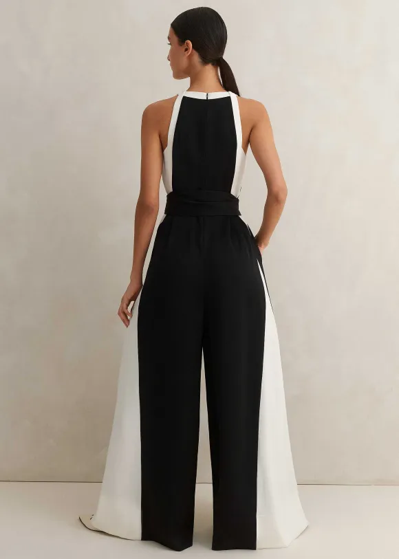 Monochrome Halterneck Jumpsuit + Belt