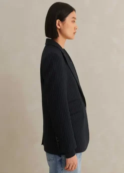 Pinstripe Bracelet Sleeve Boyfriend Blazer