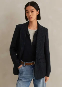 Pinstripe Bracelet Sleeve Boyfriend Blazer