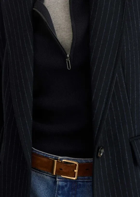 Pinstripe Bracelet Sleeve Boyfriend Blazer
